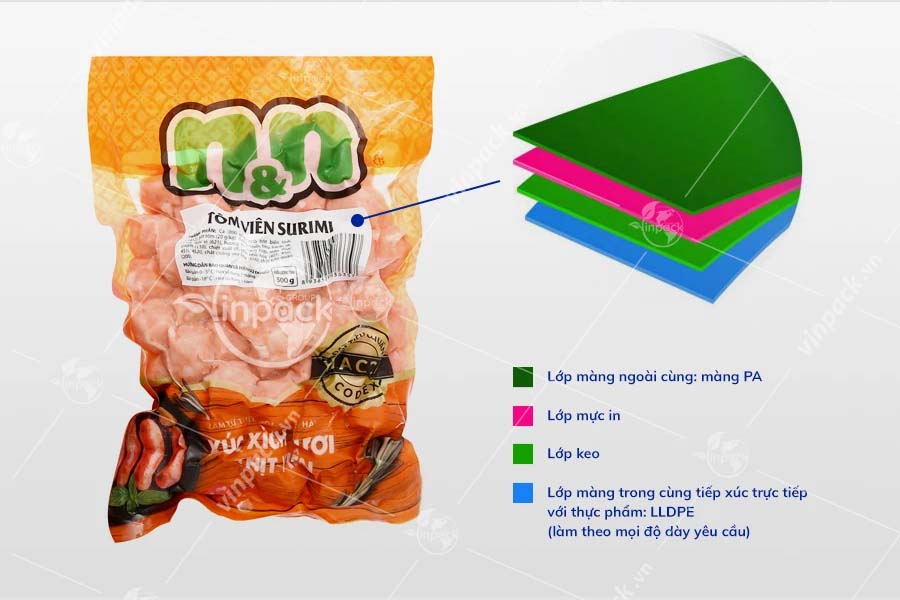 Bao bì đựng tôm viên. bao bi dung tom vien 