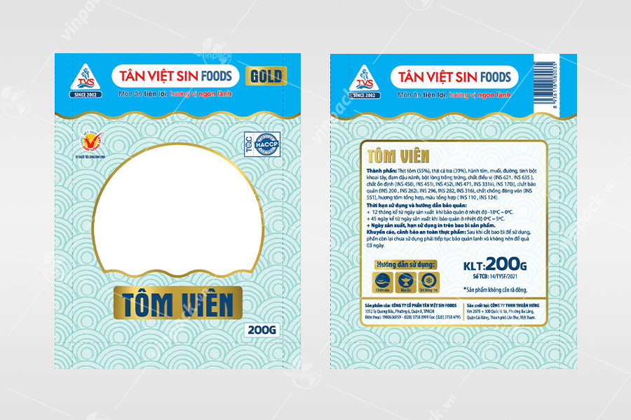 Bao bì đựng tôm viên, bao bi dung tom vien
