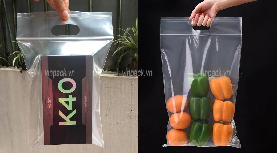 Túi zipper quai xách, tui zipper quai xach,  túi zip có quai, tui zip co quai, túi zipper đục lỗ xoài, tui zipper duc lo xoai